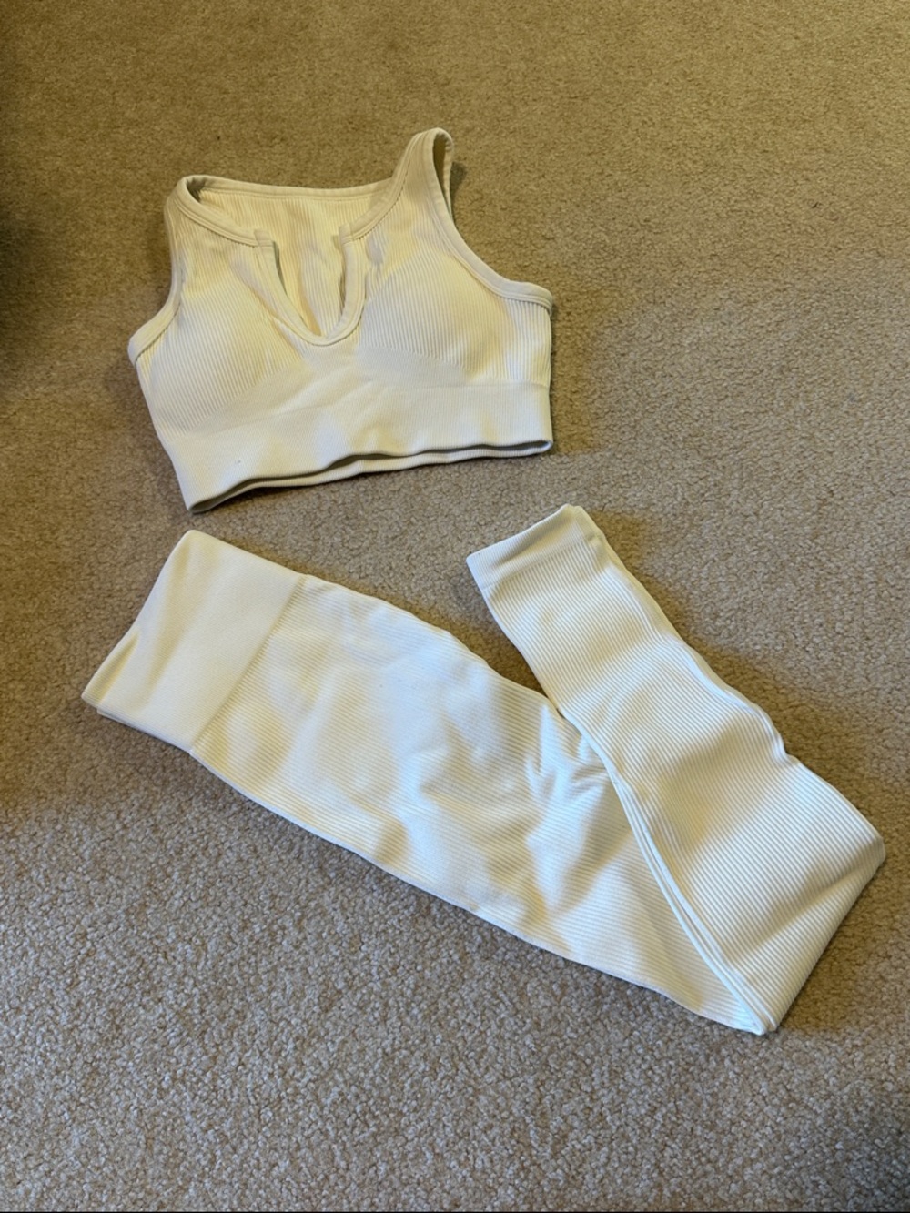 Seamless Ribbed Crop Top & Legging Set in Cream